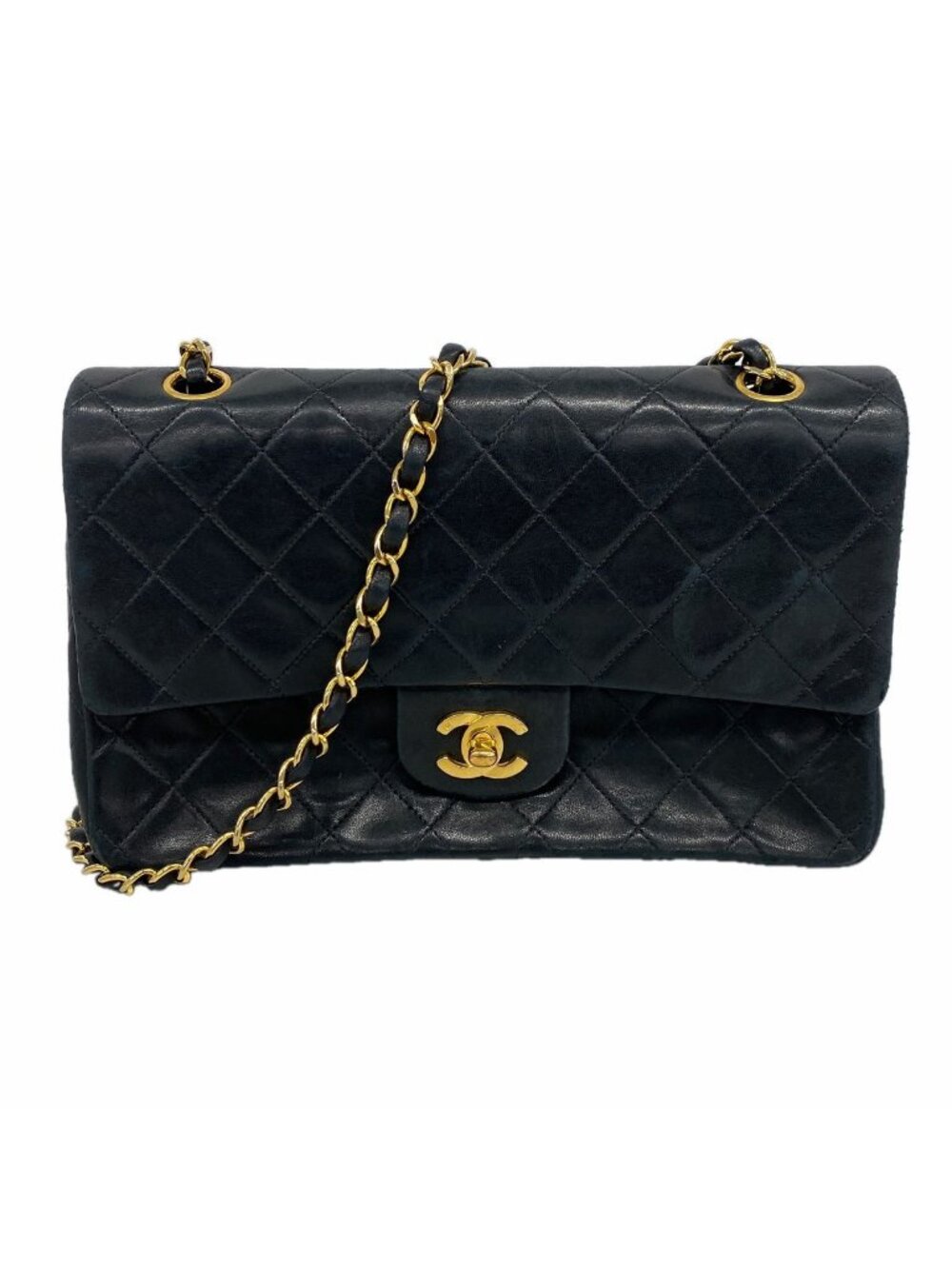 Chanel Shoulder Bag Quilted Lambskin Black Gold